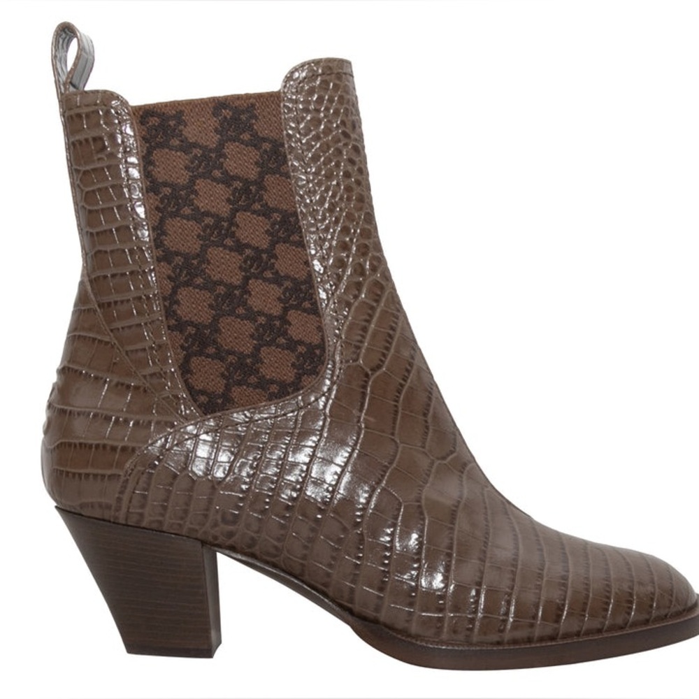 FENDI EMBOSSED CROC ANKLE BOOTS SIZE 38